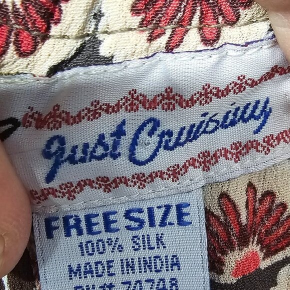 VTG Just Cruisin Brown Pink Patchwork Boho Peasant Silk Maxi Skirt One Size Flaw - Picture 9 of 13